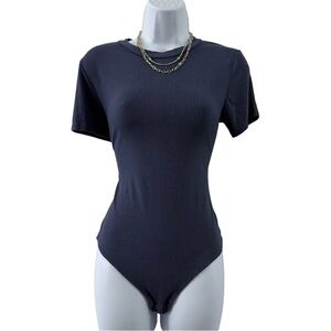 Classic Ribbed Short Sleeve Bodysuit - Navy
